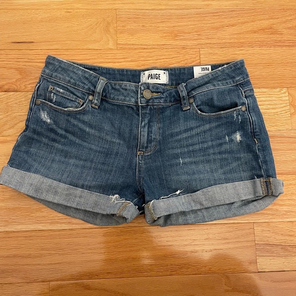 PAIGE Women's Rolled Hem Jean Shorts - Dark Blue